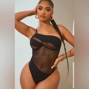 NWT Fashion Nova Black Mesh One Piece Swimsuit